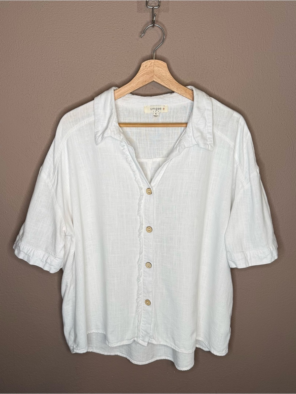 Umgee Women's Button Front Cotton Linen Relaxed Short-Sleeve Button Up Size XL